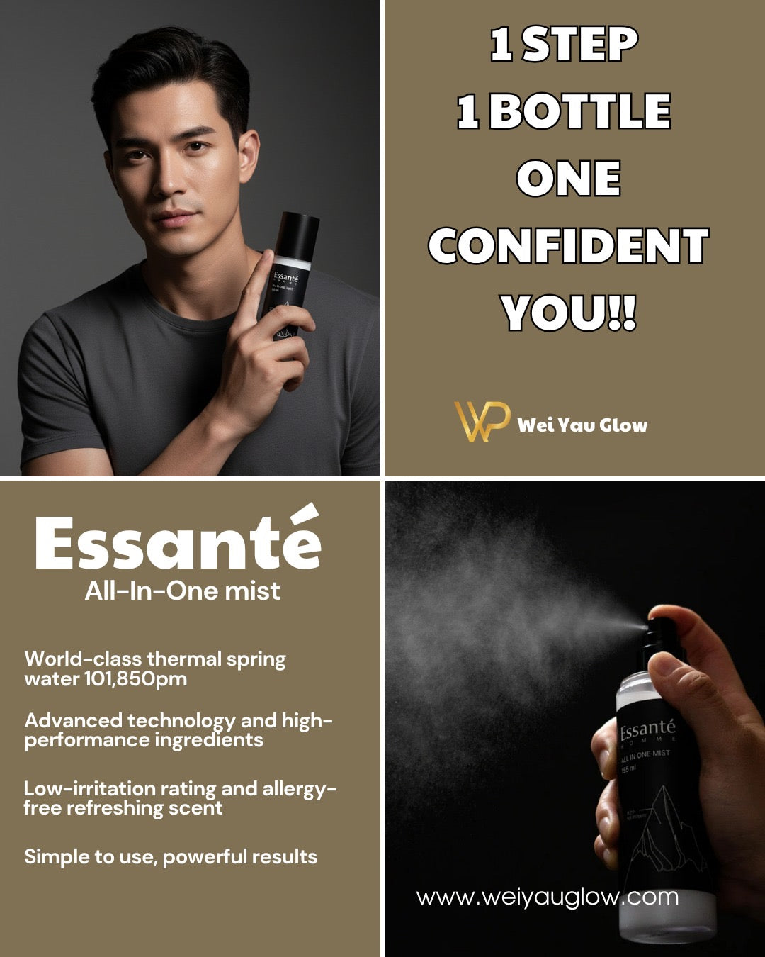 Men Face Moisturizer Spray | Essanté Homme All-in-One Mist | Toner + Serum + Moisturizer | Hydrating & Refreshing for Men 155ml