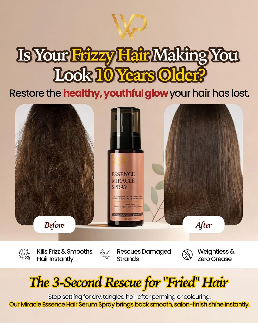 Express Bundle Pack -  2 x Hair Serum Spray for Dry & Frizzy Hair | WP Miracle Essence | Instant Repair, Shine & Heat Protection (120 ml)