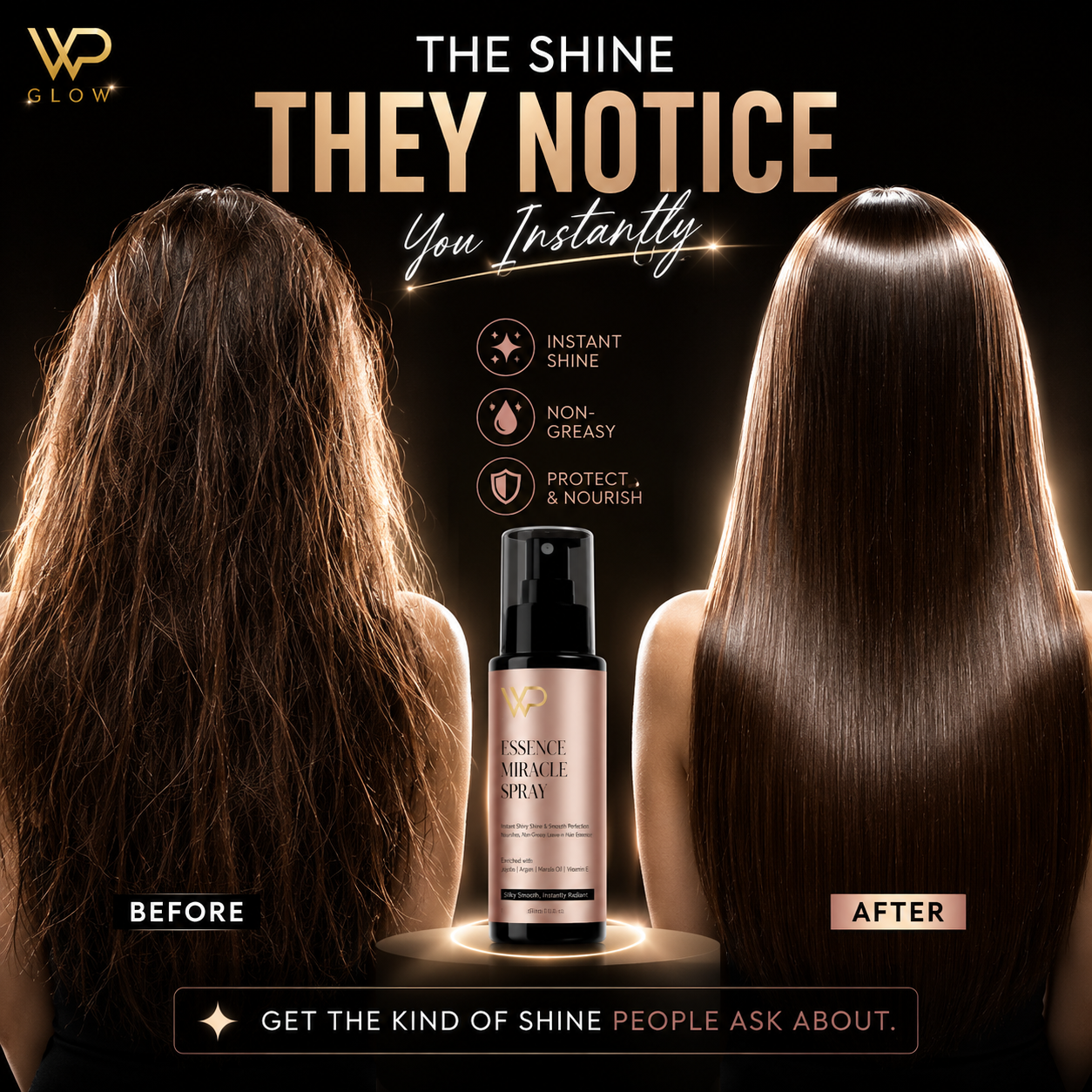 Hair Serum Spray for Dry & Frizzy Hair | WP Miracle Essence | Instant Repair, Shine & Heat Protection (120 ml)