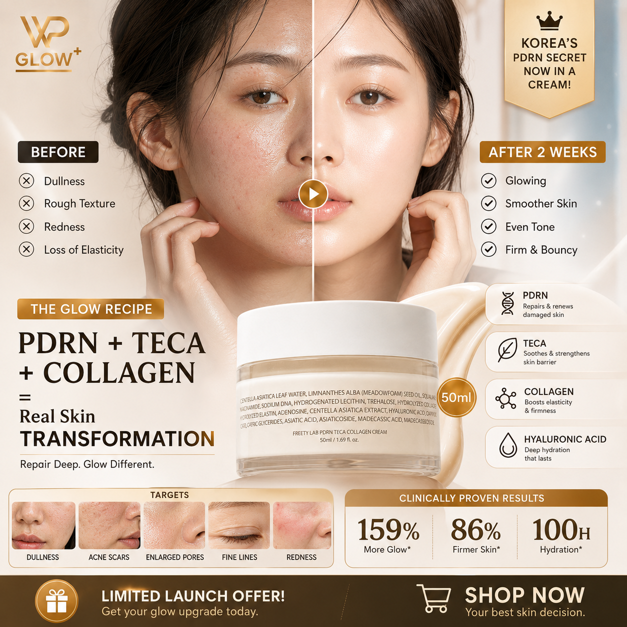 Freety Lab PDRN TECA Collagen Cream 50ml | Deep Hydration & Firming Cream