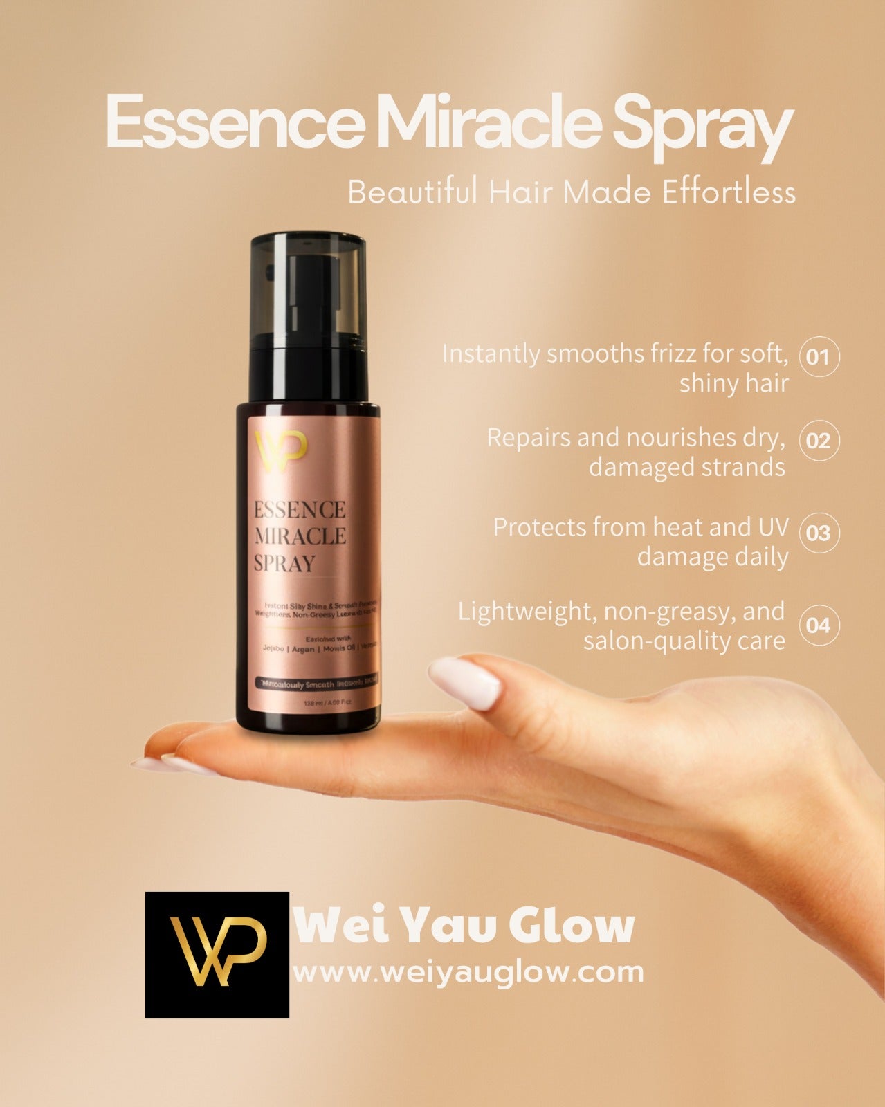 Hair Serum Spray for Dry & Frizzy Hair | WP Miracle Essence | Instant Repair, Shine & Heat Protection (120 ml)
