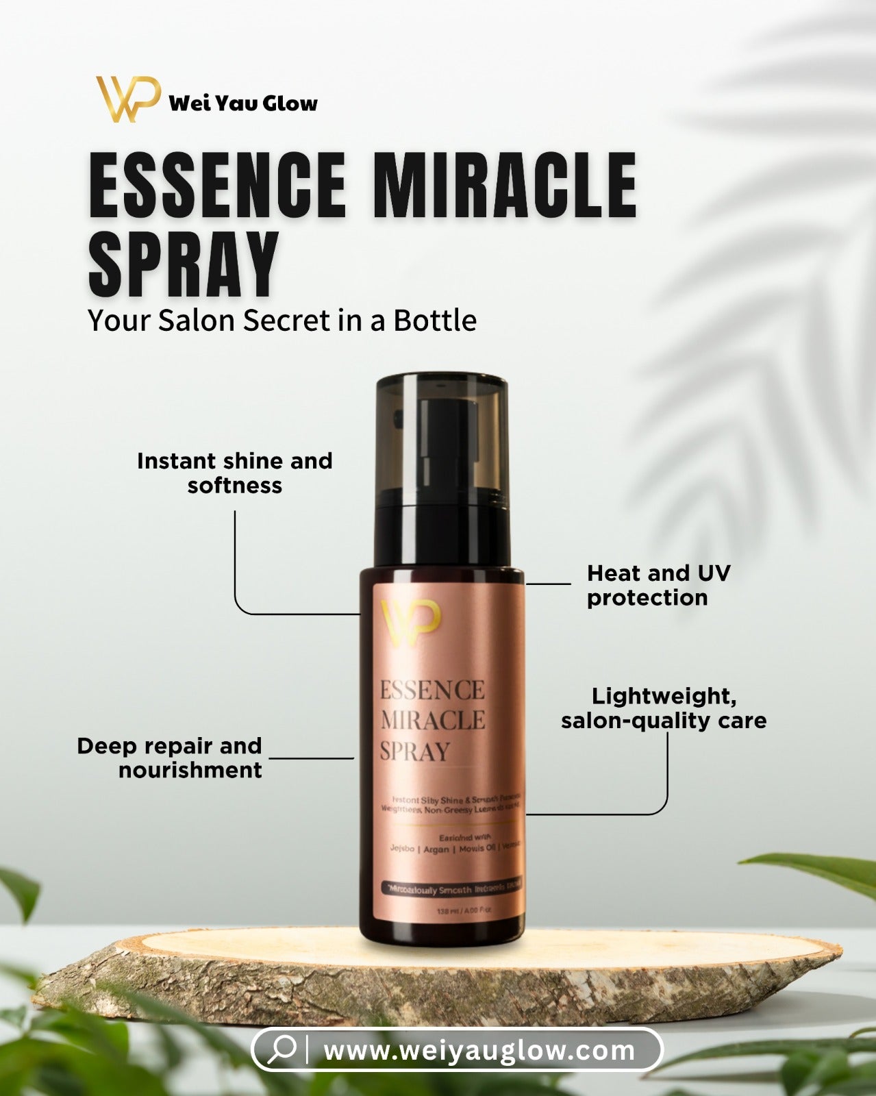 Hair Serum Spray for Dry & Frizzy Hair | WP Miracle Essence | Instant Repair, Shine & Heat Protection (120 ml)
