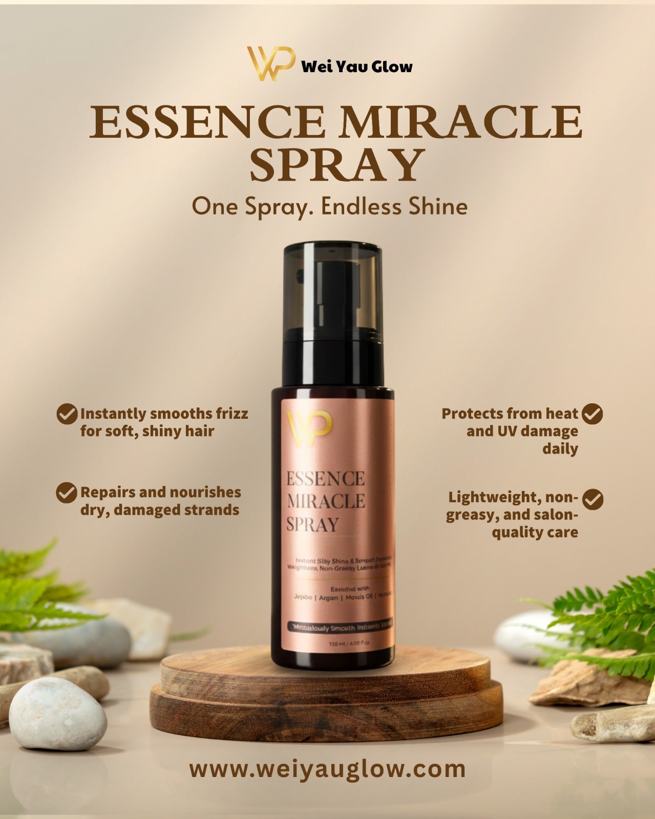 Hair Serum Spray for Dry & Frizzy Hair | WP Miracle Essence | Instant Repair, Shine & Heat Protection (120 ml)