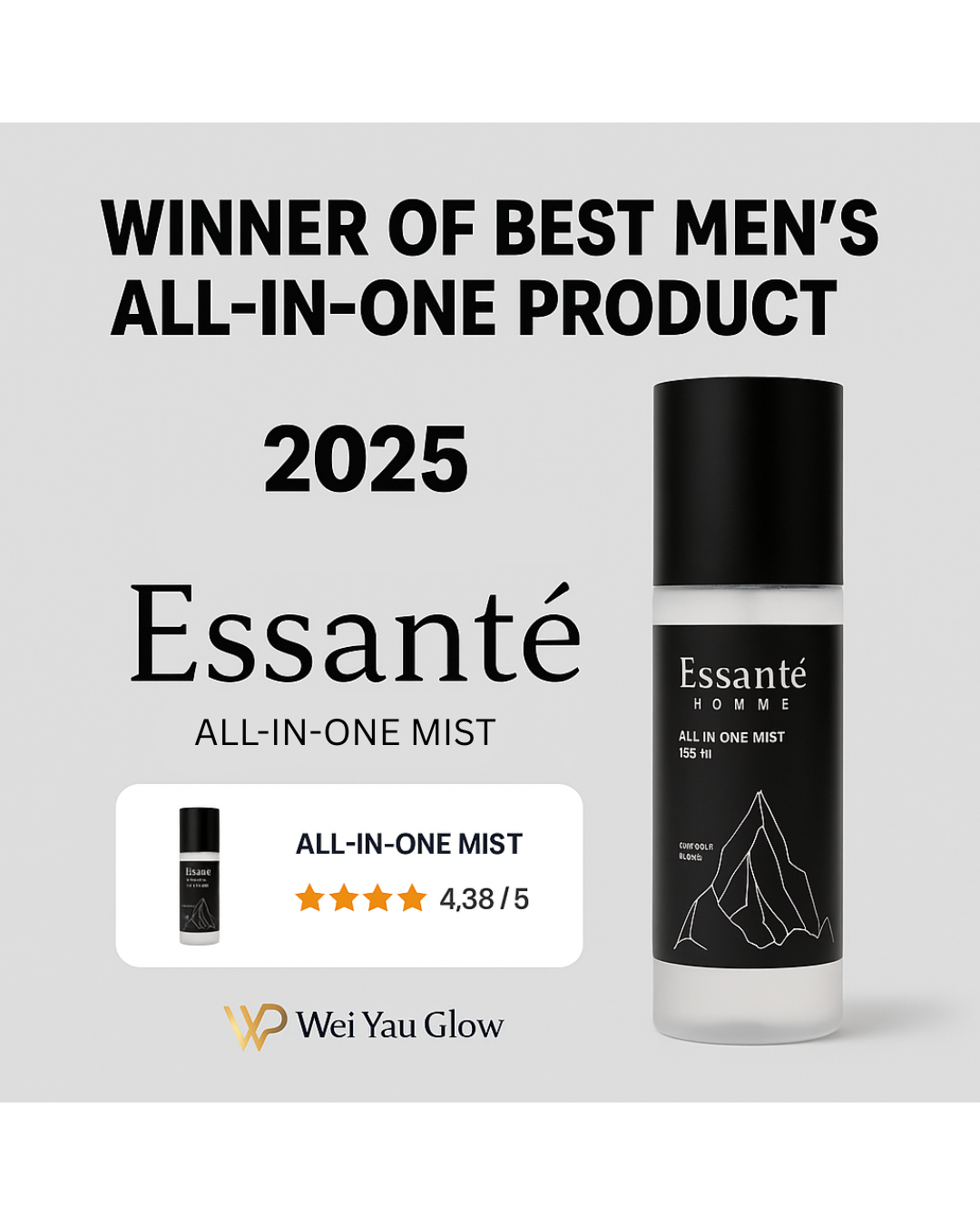 Men Face Moisturizer Spray | Essanté Homme All-in-One Mist | Toner + Serum + Moisturizer | Hydrating & Refreshing for Men 155ml